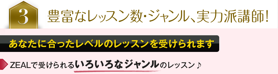 豊富なレッスン数・ジャンル、実力派講師!